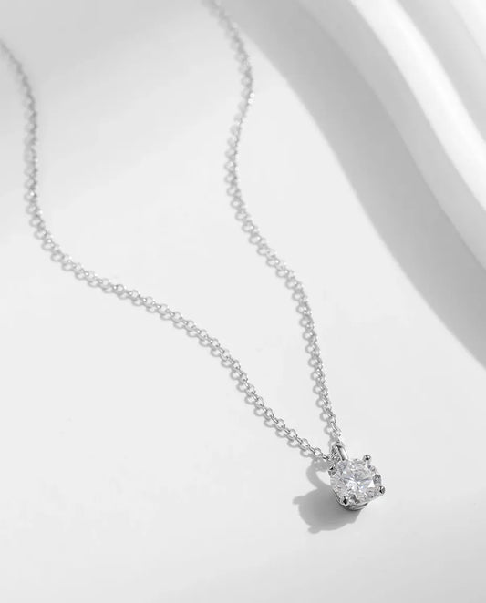 1ct moissanite solitaire necklace in 925 sterling silver, D colour round pendant for women