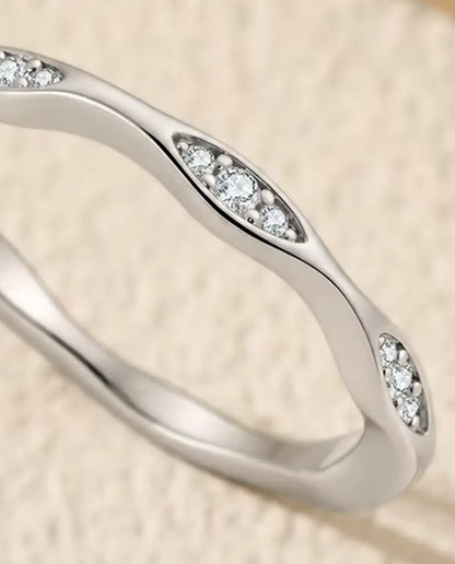 Moissanite Wave Ring in 925 Sterling Silver - close-up of a marquise-shaped cluster of moissanite