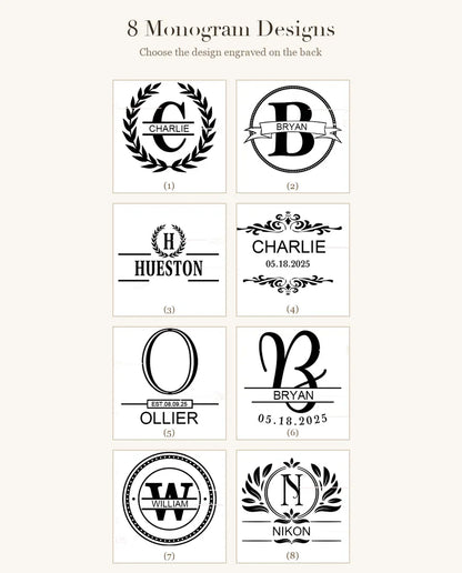 8 monogram design options for the engraved back