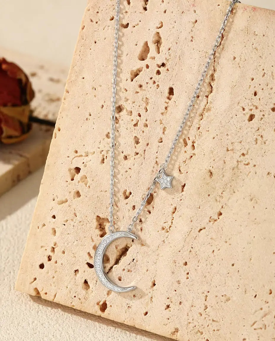 Moon and Star Necklace in 925 Sterling Silver