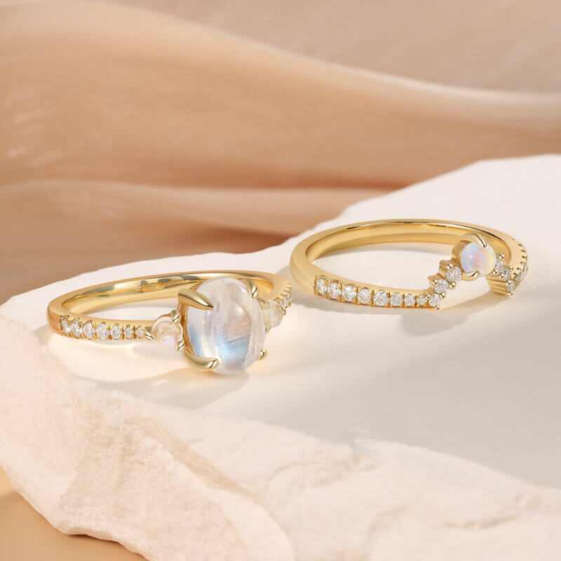 Moonstone Engagement Ring Set Oval Cut