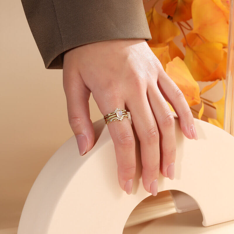 Moonstone Engagement Ring Set Oval Shaped