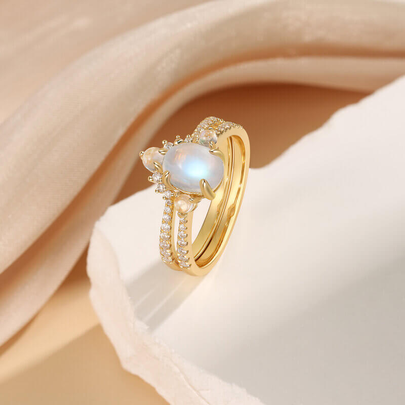 Moonstone Engagement Ring Set Oval Cut