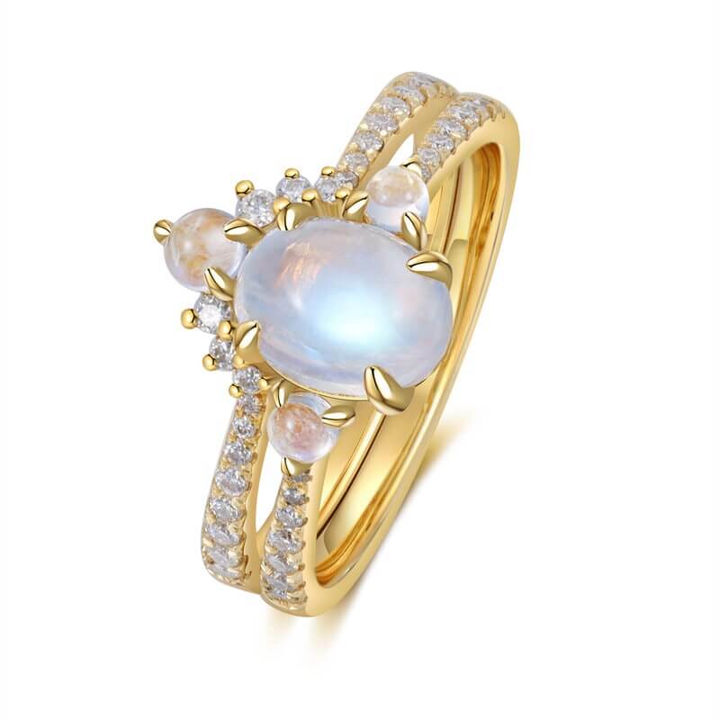 Moonstone Engagement Ring Set Oval Cut