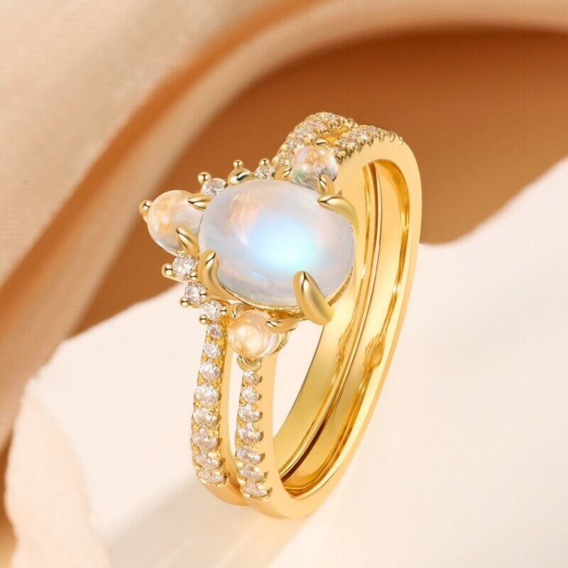 Moonstone Engagement Ring Set Oval Cut