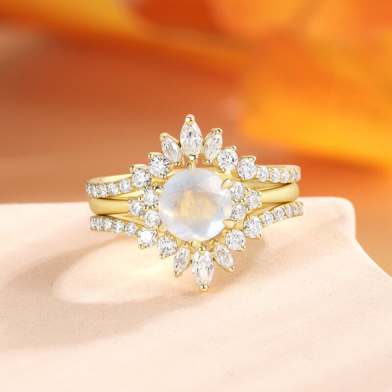 Moonstone Ring Engagement Ring Set Round Shaped