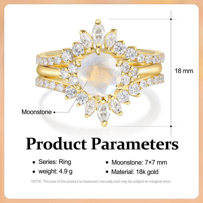 Moonstone Ring Engagement Ring Set Round Shaped
