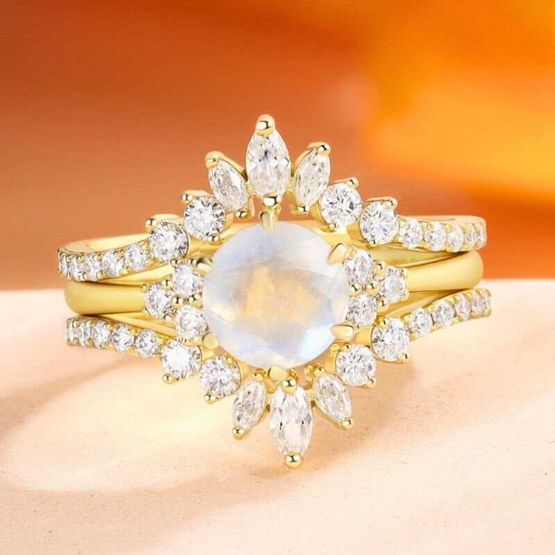 Moonstone Ring Engagement Ring Set Round Shaped