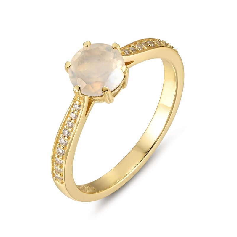 Moonstone Ring Round Cut Sterling Silver Yellow Gold
