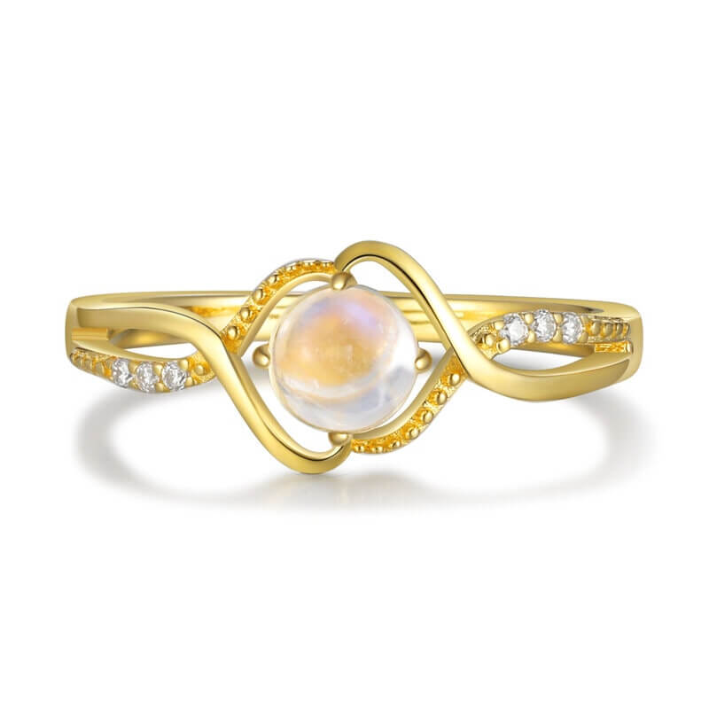 Moonstone Ring Round Cut 14/18K Yellow Gold