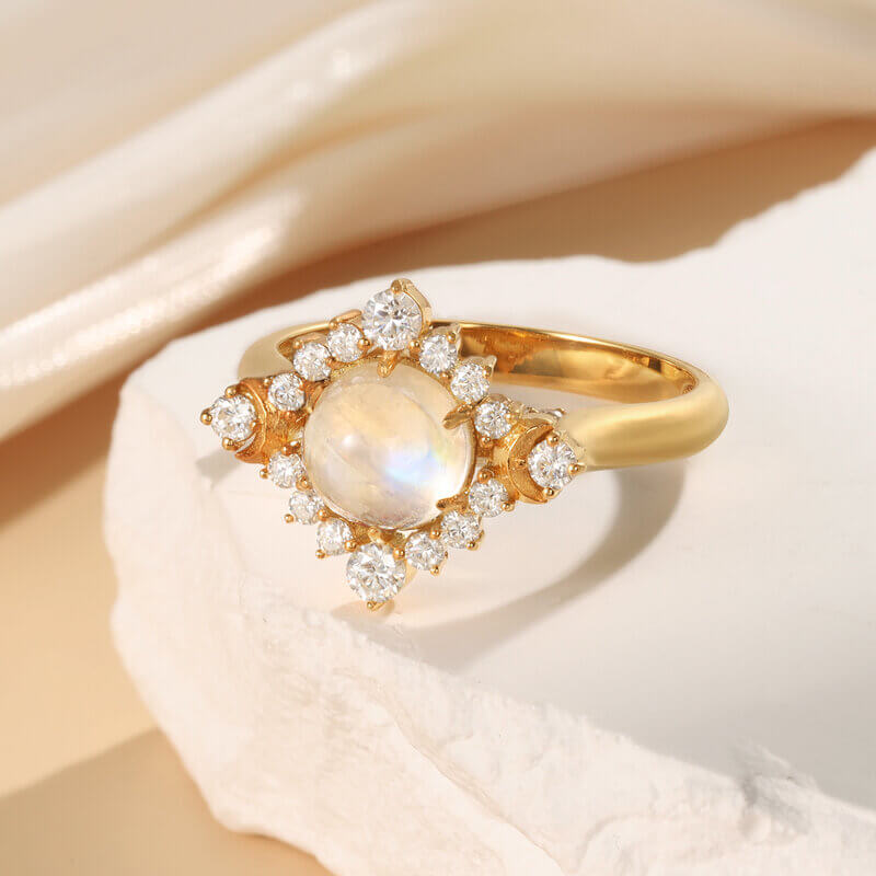 Moonstone Ring Round Shaped 14/18K Yellow Gold