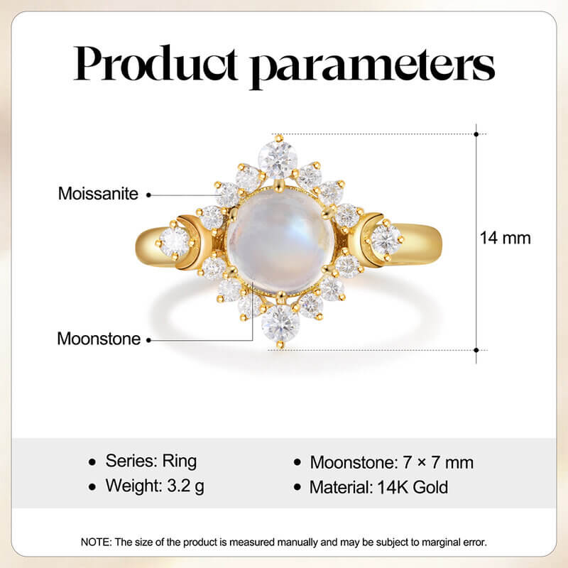 Moonstone Ring Round Shaped 14/18K Yellow Gold