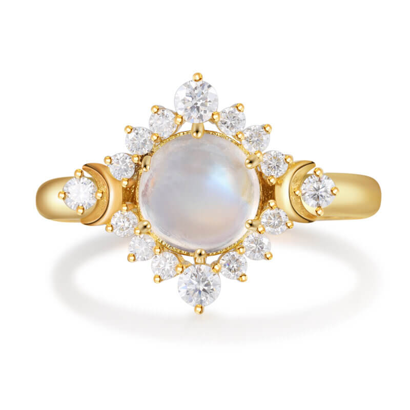 Moonstone Ring Round Shaped 14/18K Yellow Gold