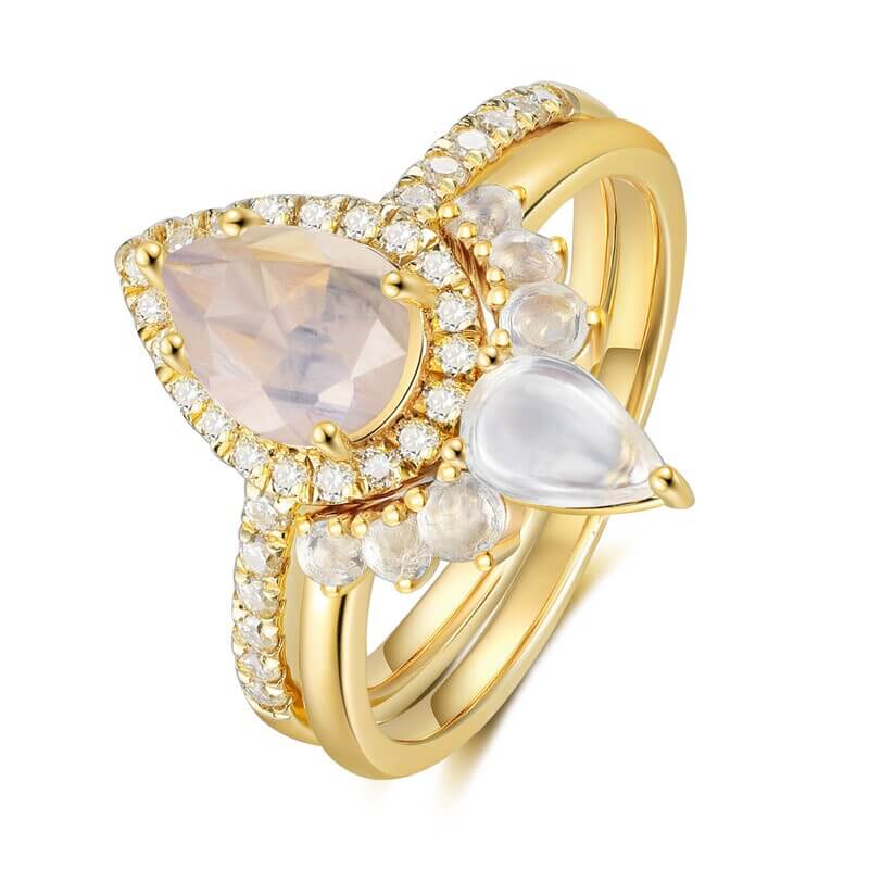 Moonstone Ring Engagement Ring Set Pear Cut