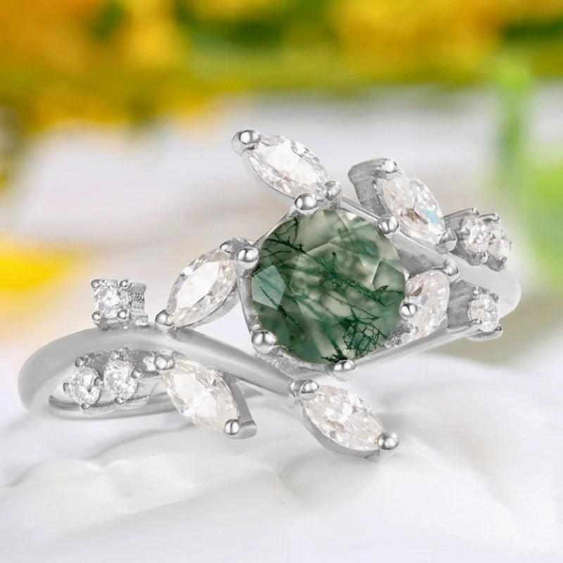 Moss Agate Branch Wedding Ring IfShe UK