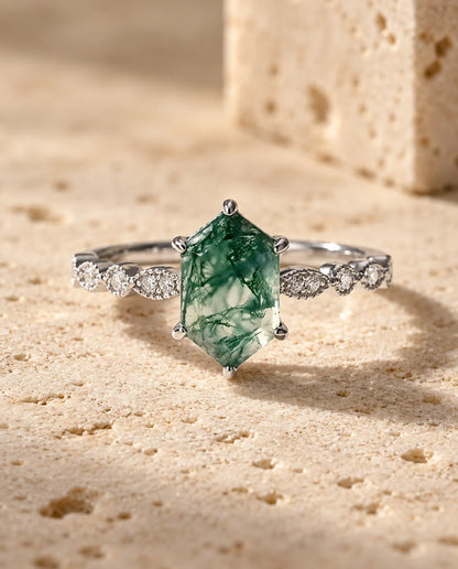 Moss Agate Ring - front view