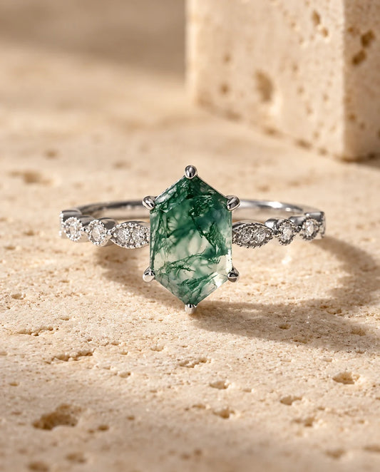 Moss Agate Ring - front view