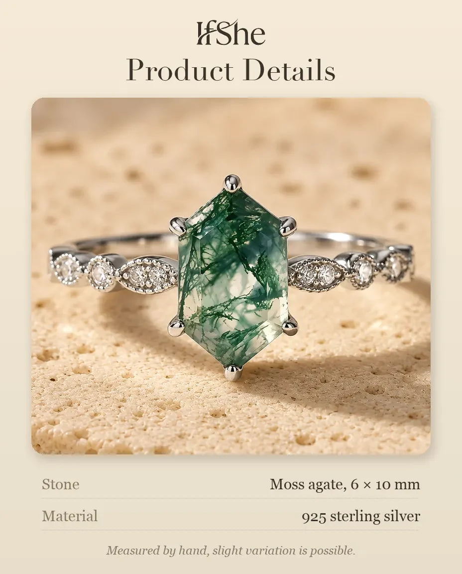 Moss Agate Ring - size and material details