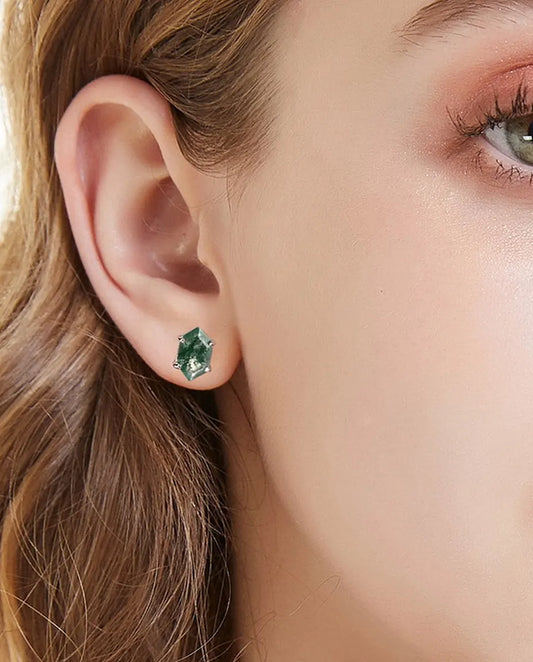 Moss Agate Stud Earrings