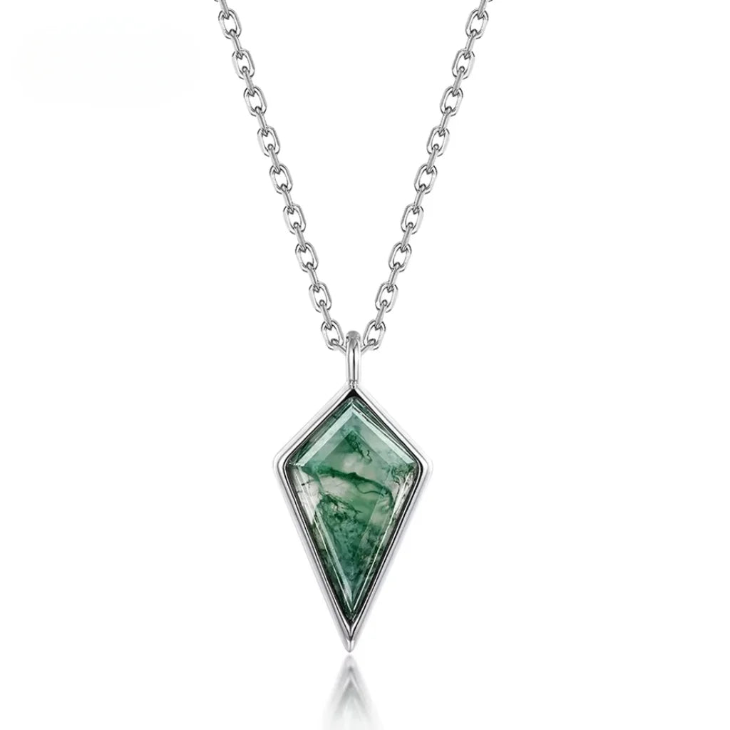 Moss Agate Kite Cut Necklace in Sterling Silver