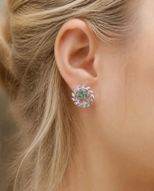 Moss Agate Stud Earrings