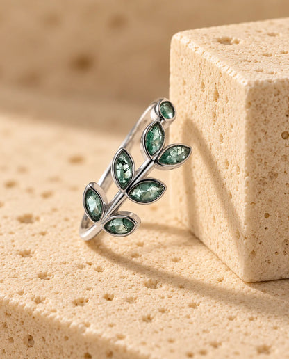Olive Branch Moss Agate Ring - side profile of the setting
