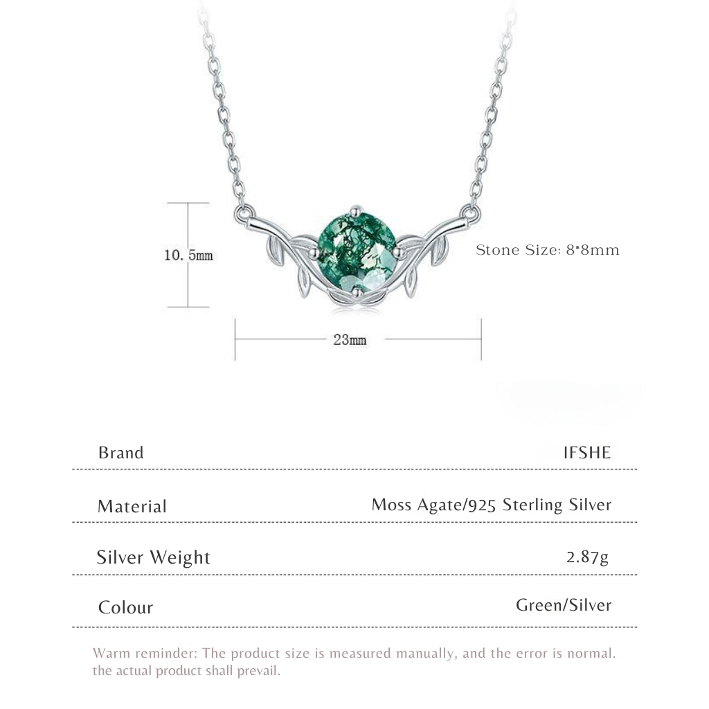 Moss Agate Necklace Round Cut 925 Sterling Silver