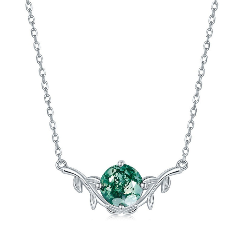 Moss Agate Necklace Round Cut 925 Sterling Silver