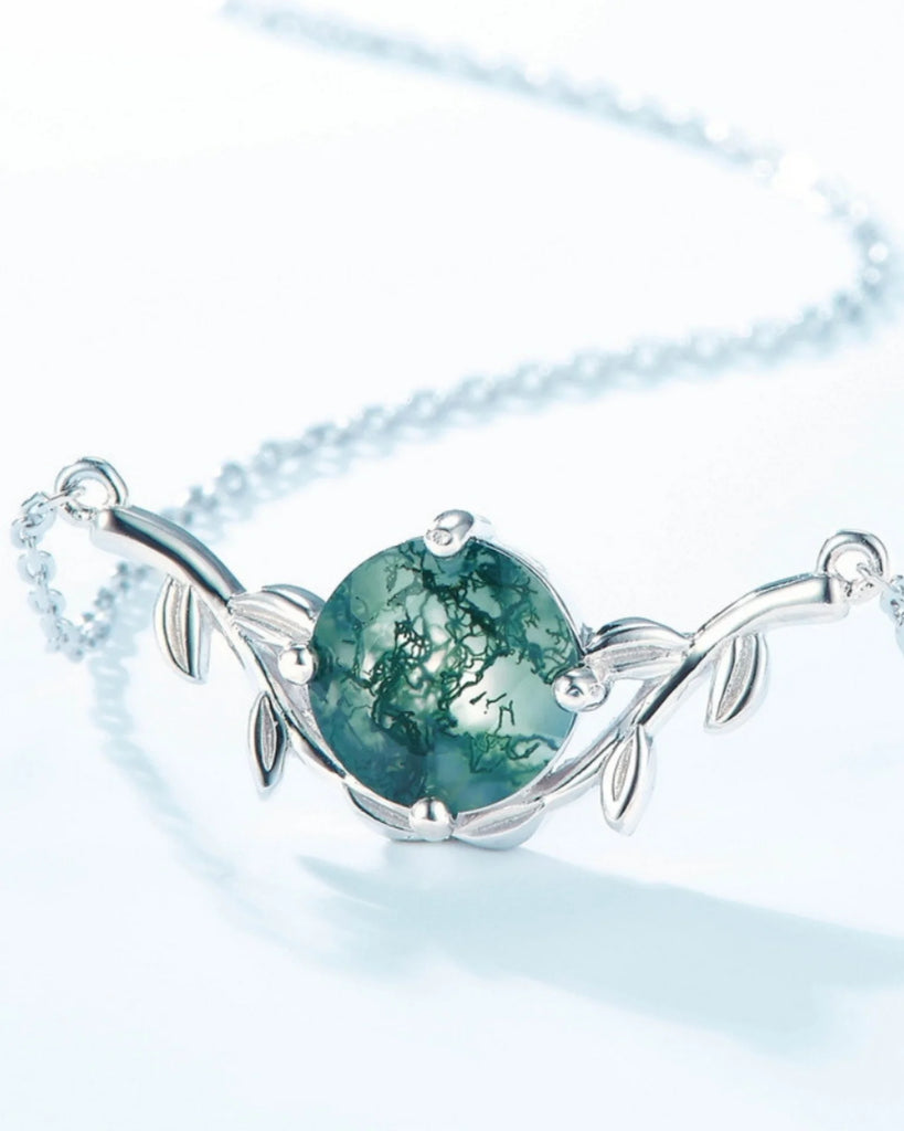 Moss Agate Necklace Round Cut 925 Sterling Silver