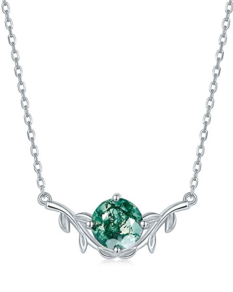Moss Agate Necklace Round Cut 925 Sterling Silver