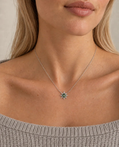 Moss Agate Necklace - worn on a model