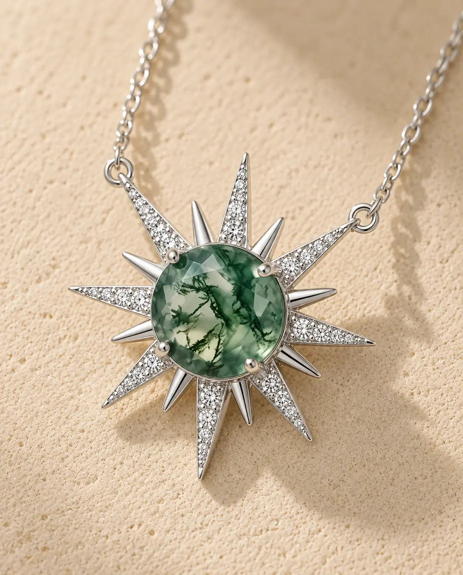 Moss Agate Necklace - close-up of the gemstone