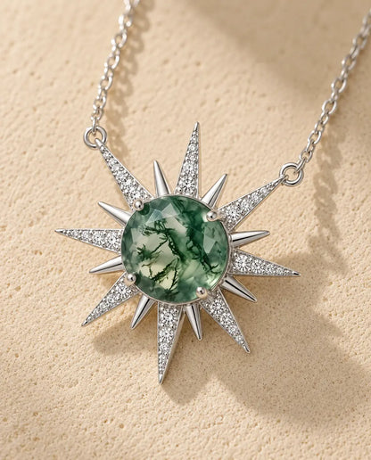 Moss Agate Necklace - close-up of the gemstone