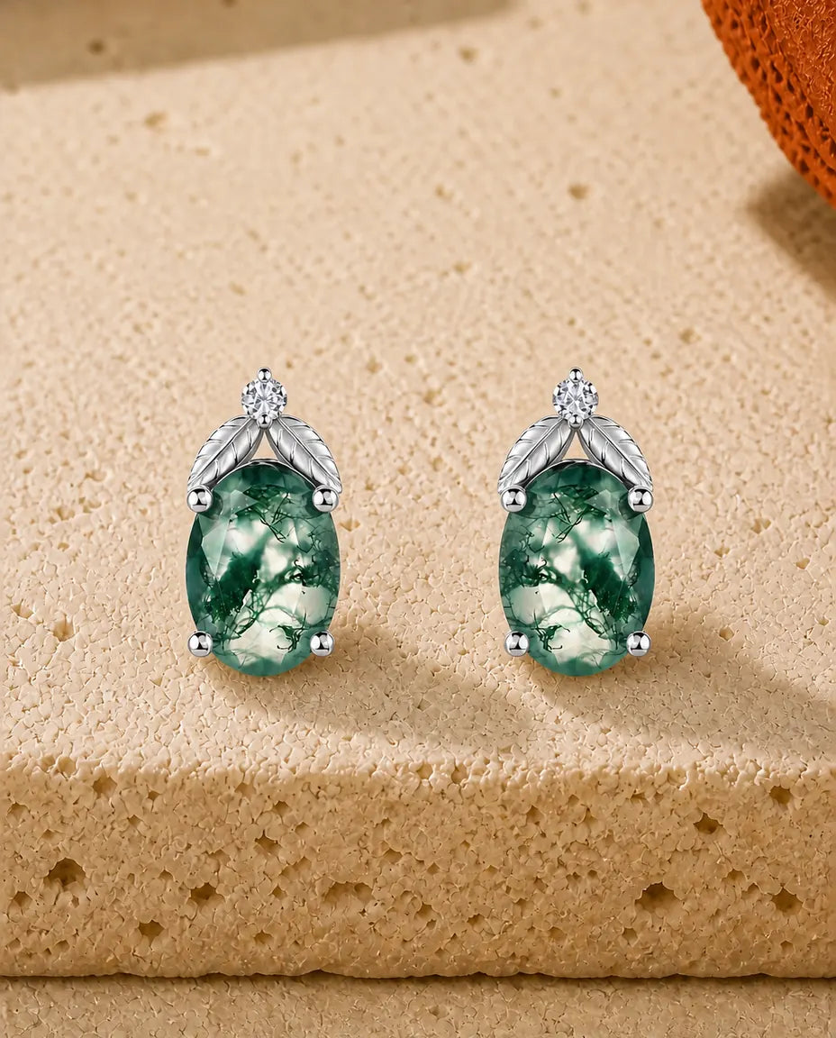Moss Agate Stud Earrings