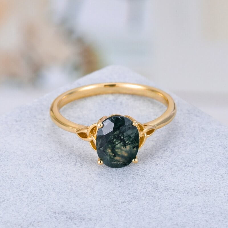 Moss Agate Ring Oval Shaped Sterling Silver