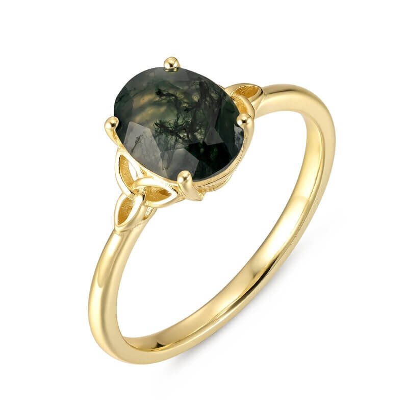 Moss Agate Ring Oval Shaped Sterling Silver