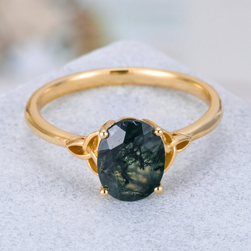 Moss Agate Ring Oval Shaped Sterling Silver