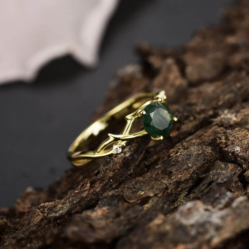 Moss Agate Ring Round Shaped Sterling Silver