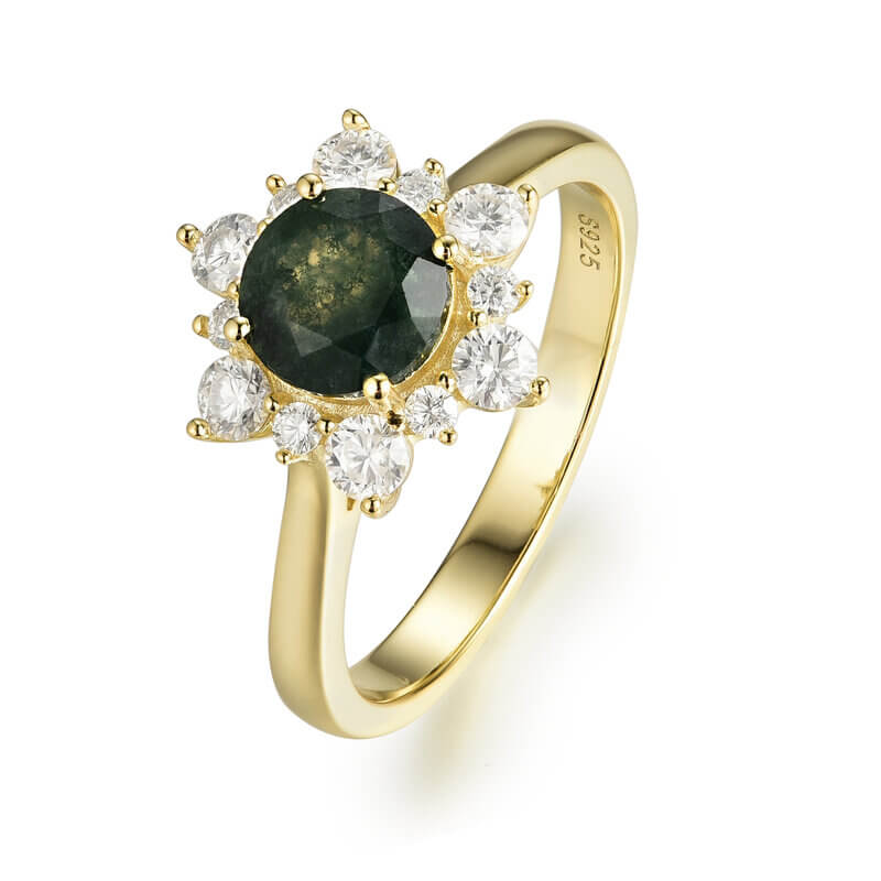 Moss Agate Ring with Moissanite Sterling Silver