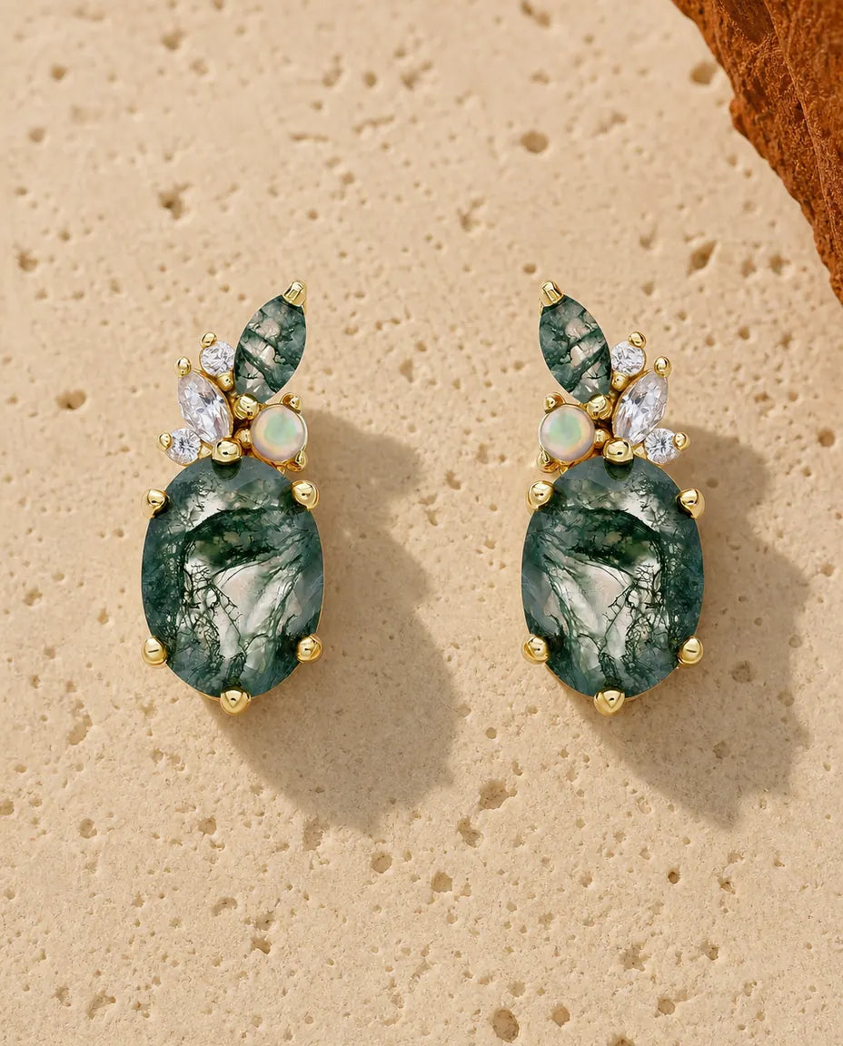 Moss Agate Stud Earrings