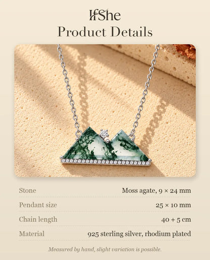 Mountain Moss Agate Necklace in 925 Sterling Silver - product details with stones, pendant size, chain length and material