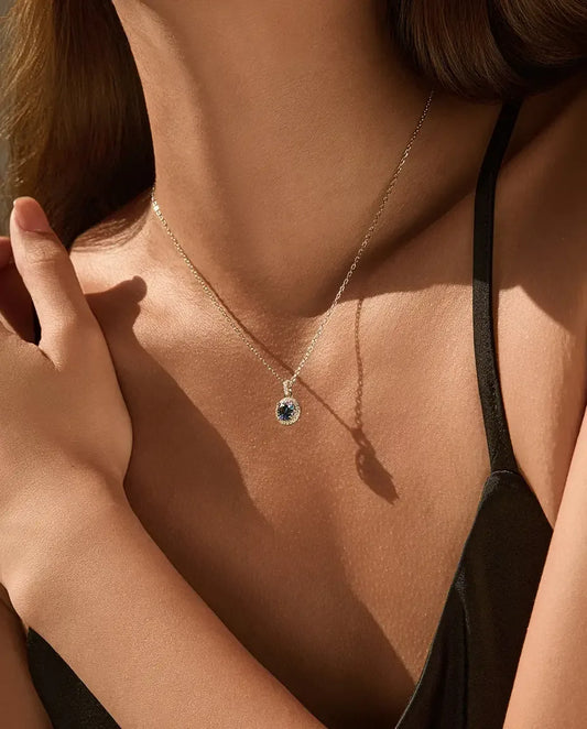 Colour-Shift Moissanite Halo Necklace – 1ct Round Teal Pendant in 925 Sterling Silver, Bold