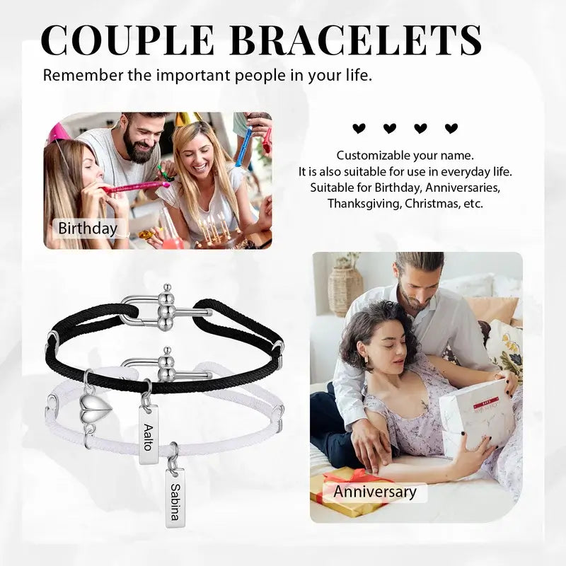 Name Bracelets for Couples | Name Matching Bracelet for Couples | His and Her Magnetic Bracelet