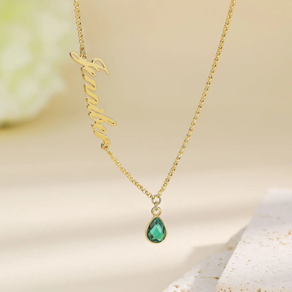 Name Necklace with Birthstone | Name Necklace Gold Plated | Name and Birthstone Necklace