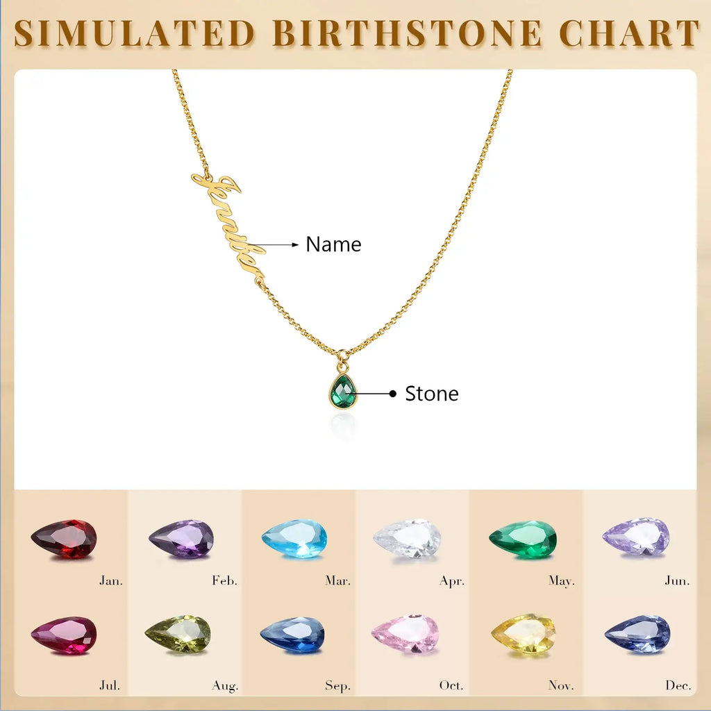 Name Necklace with Birthstone | Name Necklace Gold Plated | Name and Birthstone Necklace