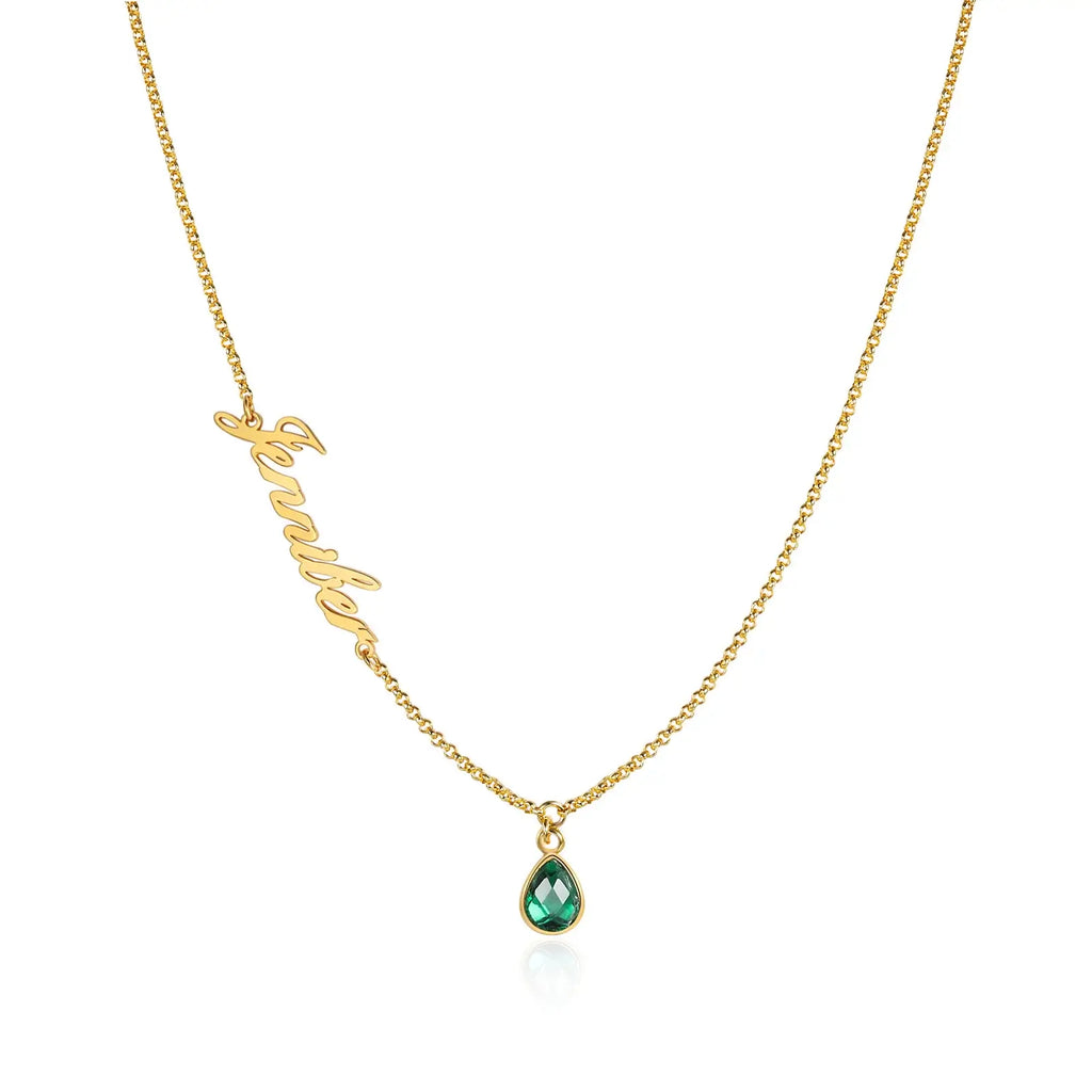 Name Necklace with Birthstone | Name Necklace Gold Plated | Name and Birthstone Necklace