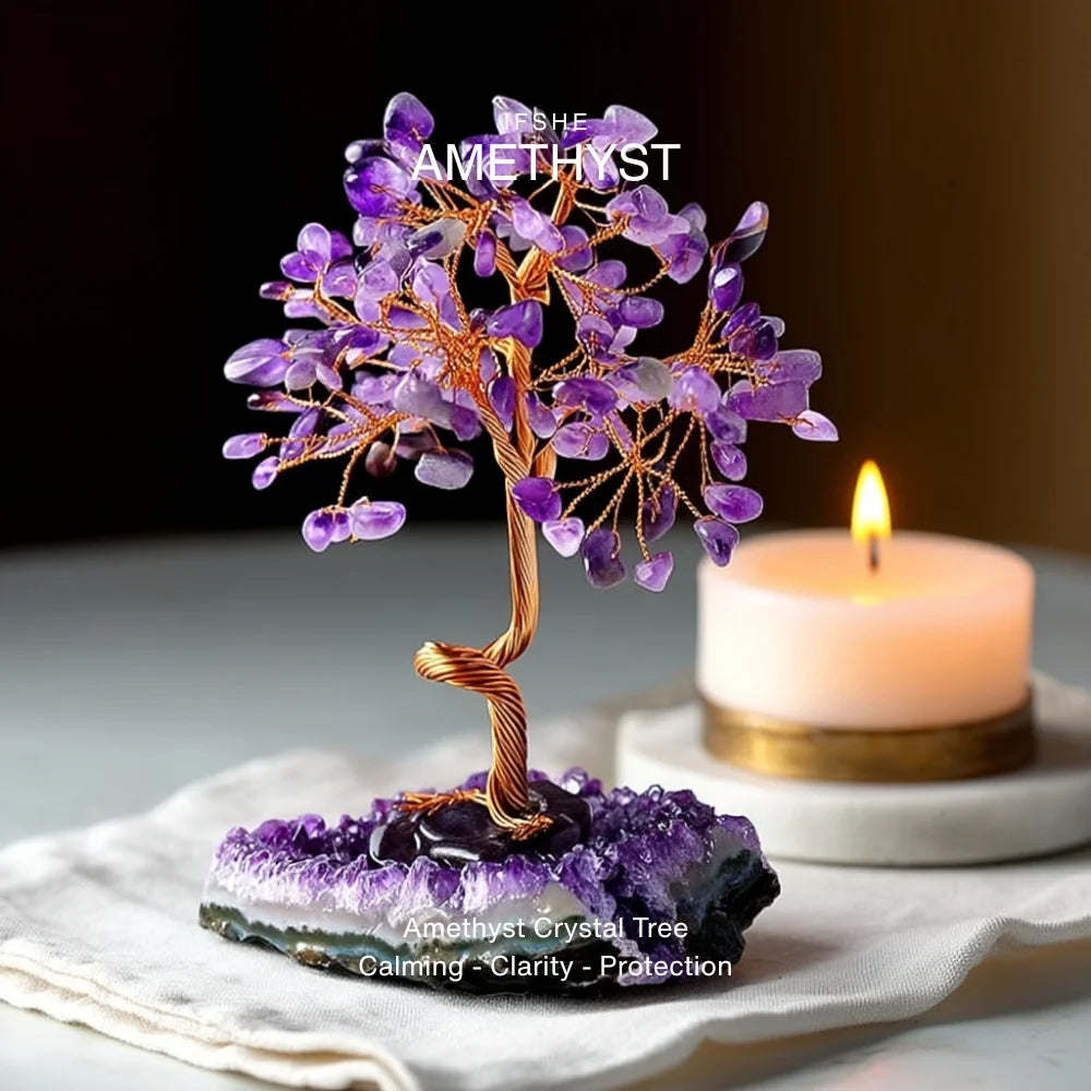 Natural Amethyst Crystal Tree with Adjustable Branches & Cluster Base