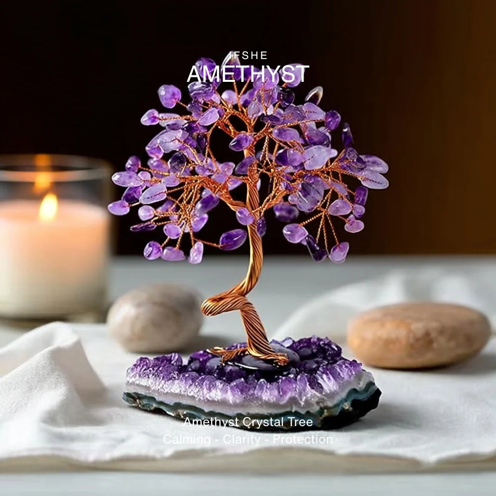 Natural Amethyst Crystal Tree with Adjustable Branches & Cluster Base