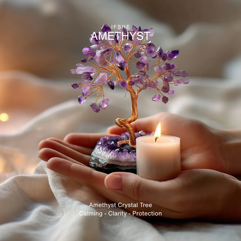 Natural Amethyst Crystal Tree with Adjustable Branches & Cluster Base