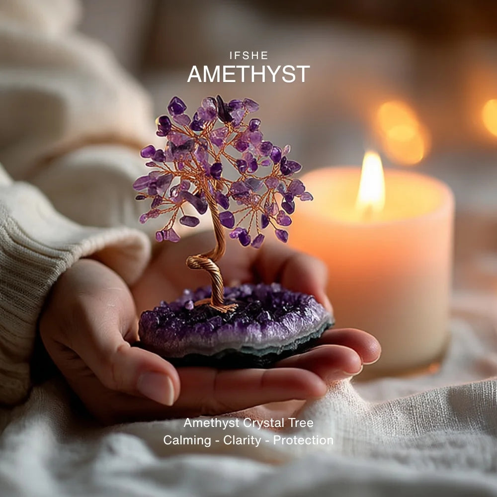 Natural Amethyst Crystal Tree with Adjustable Branches & Cluster Base